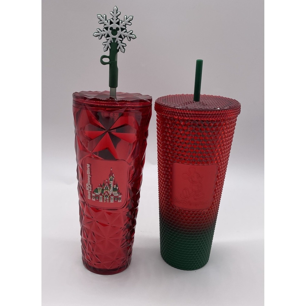 2-‎ Walt Disney World Starbucks Christmas Tumbler with Straw 24 oz 2024 New